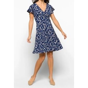 Kaileigh Kaela Faux Wrap Dress Navy with floral print size small